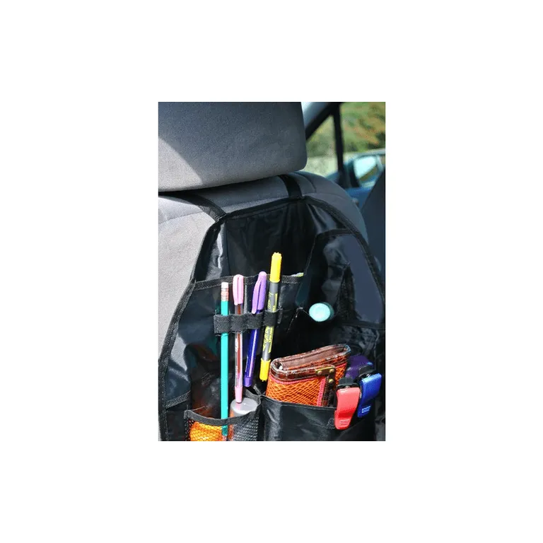 Autóülésre akasztható tároló zsebekkel, fekete,  36,5 cmx57 cm