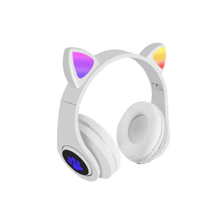 Bluetooth vezeték nélküli macskafüles fejhallgató LED világítással, fehér 8x19,5x18 cm