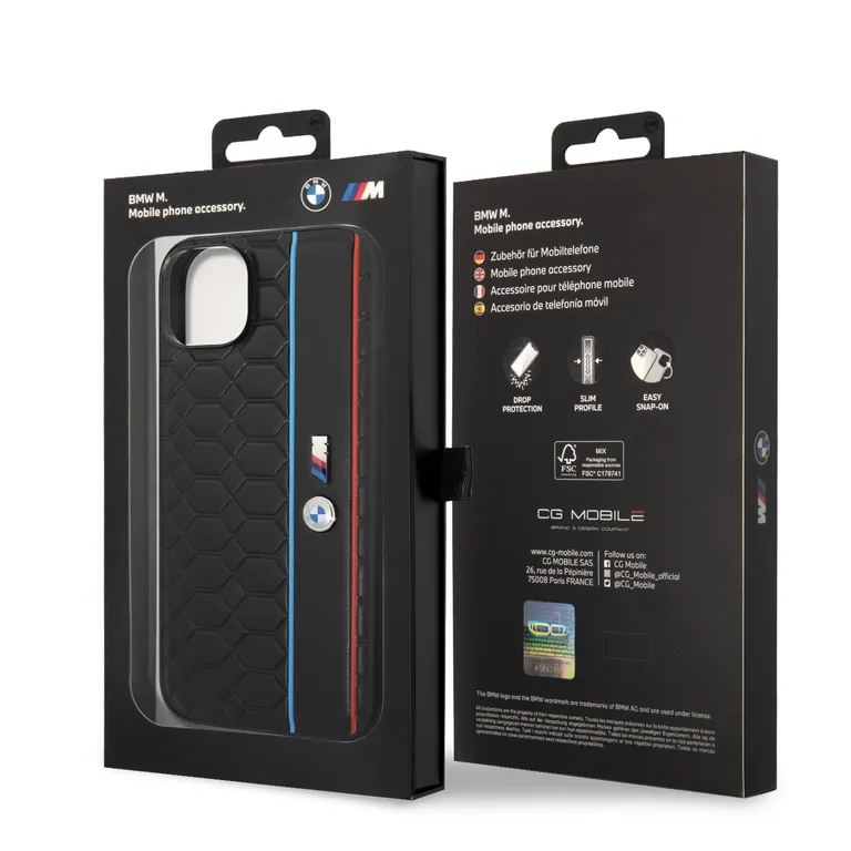 BMW M hatszögletű mintás hátlap iPhone 14 Plus készülékhez Fekete