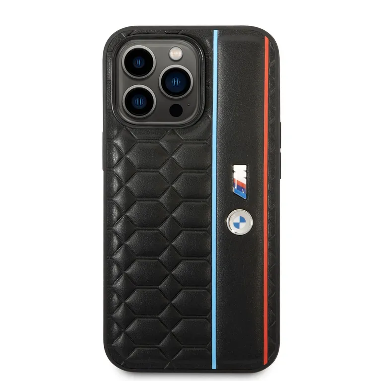 BMW M hatszögletű mintás hátlap iPhone 14 Pro-hoz Fekete