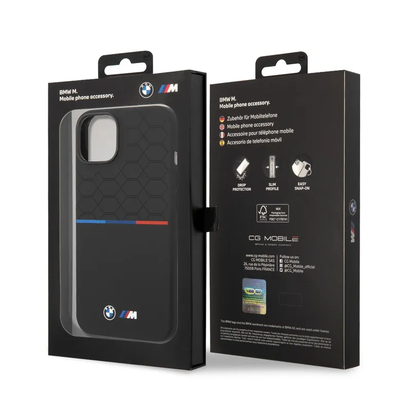 BMW M Liquid Silicone Tricolor hátlapi borító iPhone 14 Plus-hoz Fekete