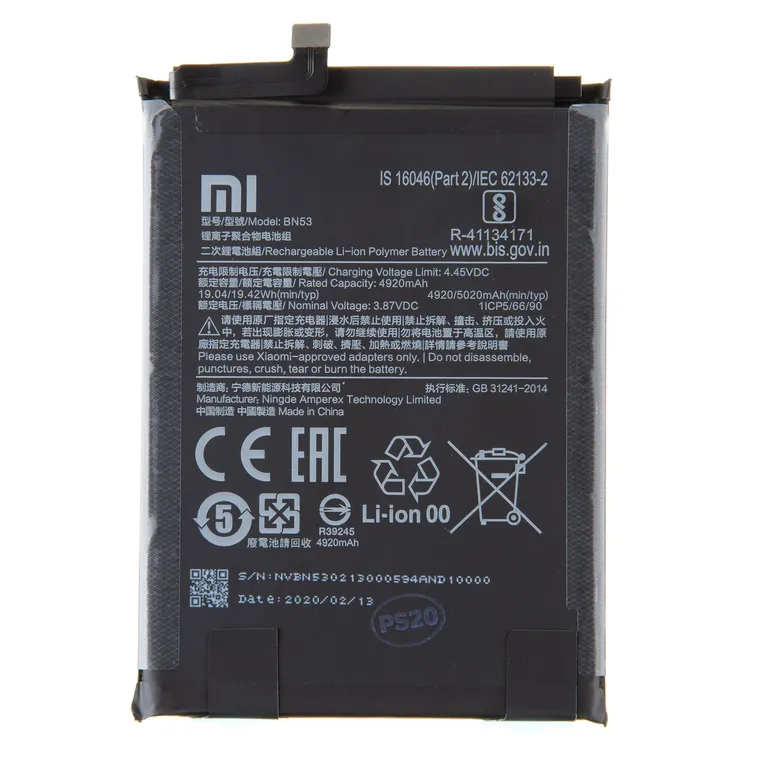 BN53 Xiaomi eredeti akkumulátor 5020mAh (szervizcsomag)