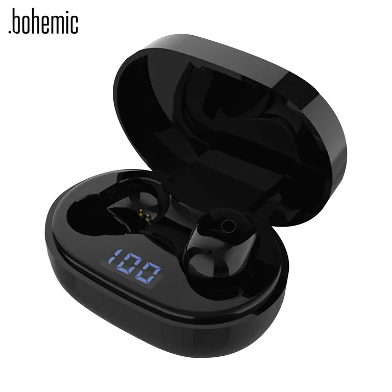 Bohemic Vezeték nélküli fülhallgató töltős tokkal, 250 mAh, 58x25x39 mm, fekete