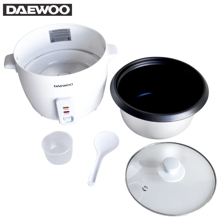 Daewoo elektromos rizsfőző edény tálalóedénnyel, fedővel, adagolóval és kanállal, 5 l, 500 W, fehér