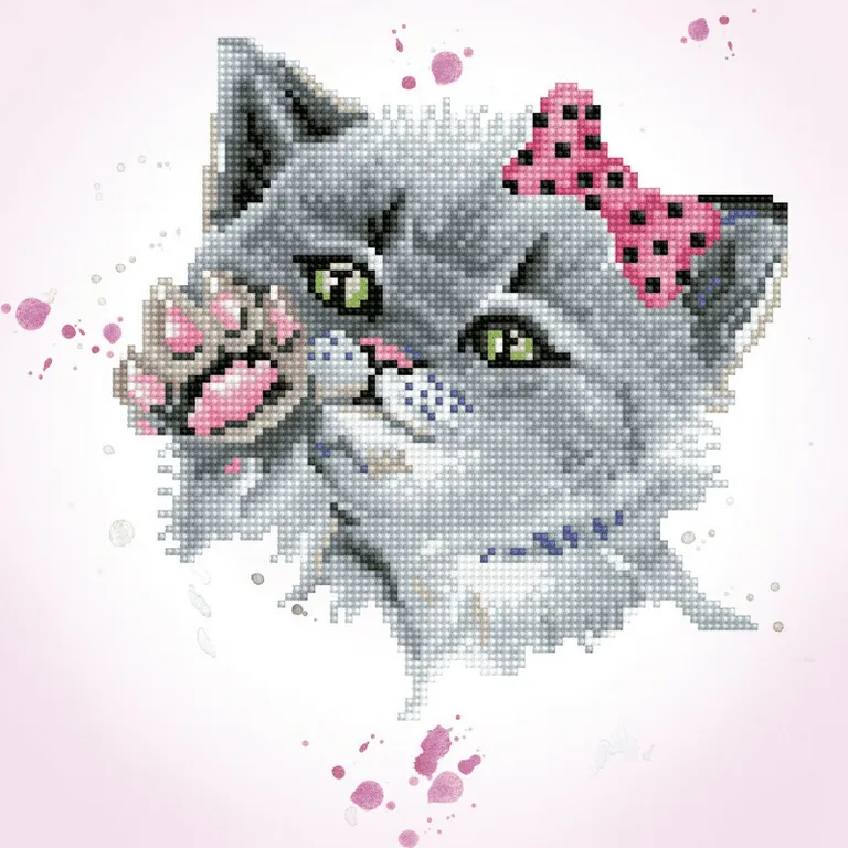 Diamond Dotz - gyémántfestő kép, szürke cica