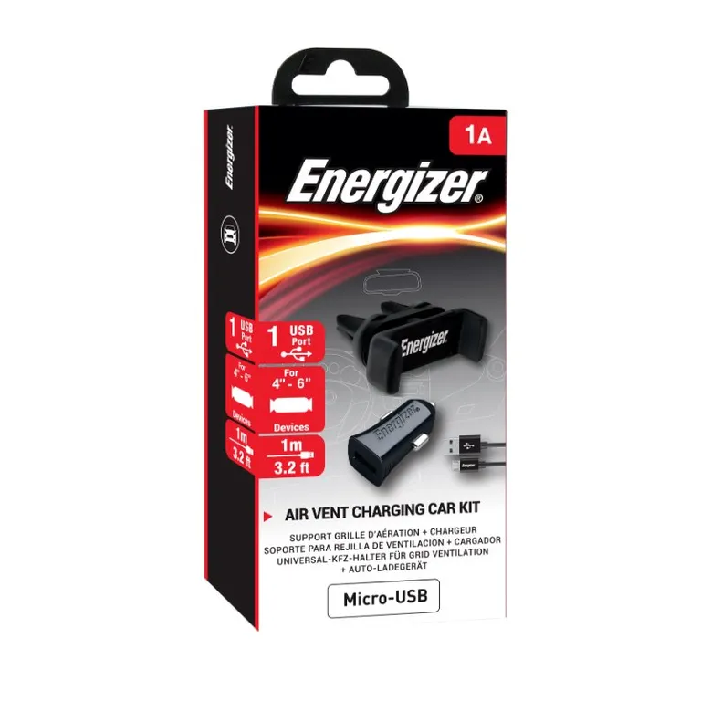 Energizer autós készlet Essentials telefontartó, autós töltő + microUSB kábel Fekete