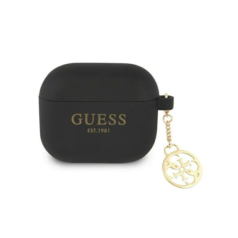 Eredeti Apple Airpods 3 Guess Silicone Charm 4G Collection (GUA3LSC4EK) Fekete tok