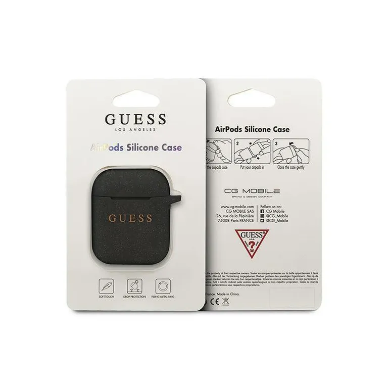 Eredeti Apple Airpods Guess Silicone Glitter (guacccsilglbk) fekete tok