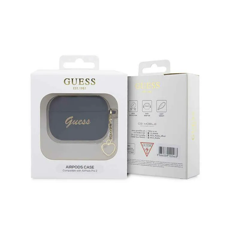 Eredeti Apple Airpods Pro 2 Guess Silicone Charm Heart Collection (GUAP2LSCHSK) Fekete tok