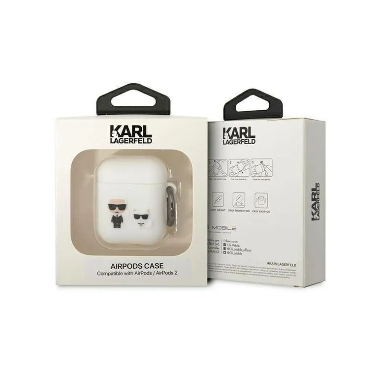 Eredeti Apple Airpods tok Karl Lagerfeld Szilikon Karl & Choupette (KLACA2SILKCW) Fehér