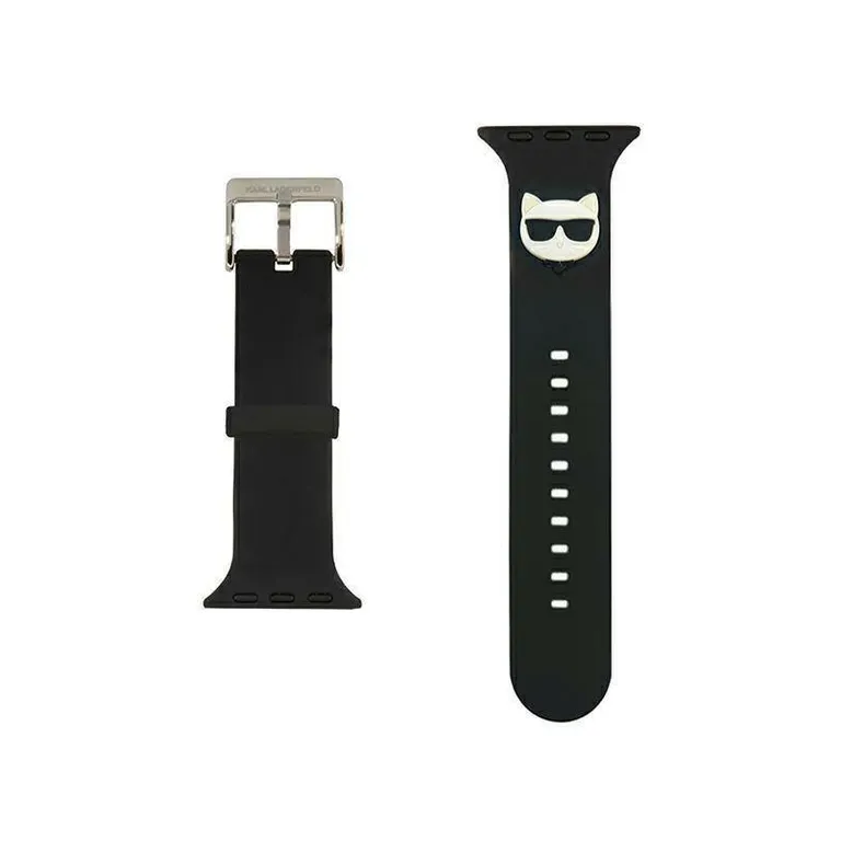 Eredeti Apple Watch 42/44/45 mm -es tok Karl Lagerfeld Strap Silicone Chupette Heads (KLWLSLCK) Fekete