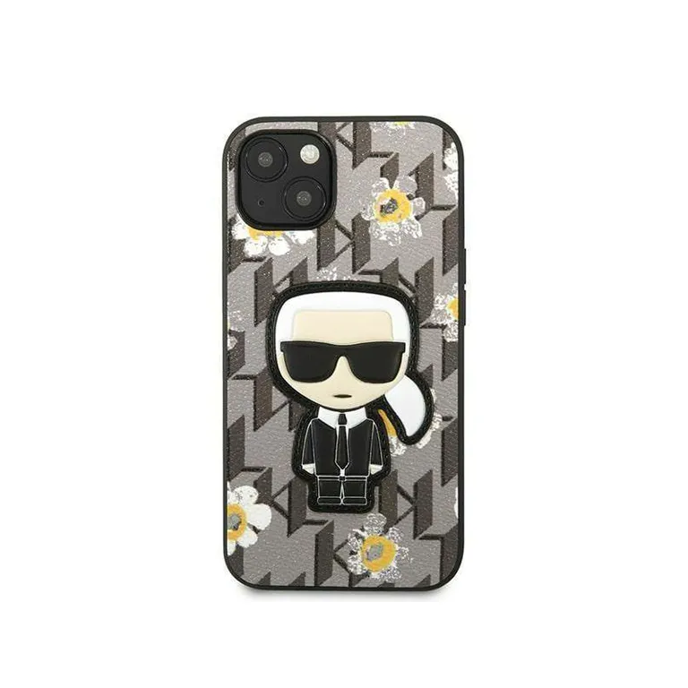 Eredeti eset iPhone 13 Karl Lagerfeld virág ikonik karl (KLHCP13MPMnifif1) Szürke