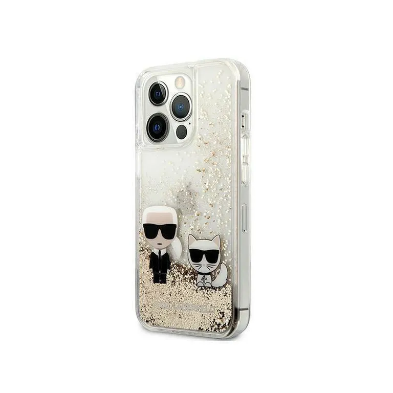 Eredeti eset iPhone 13 Pro Max Karl Lagerfeld Hardcase Liquid Glitter Karl & Chupette (KLHCP13XGKCD) Zlote