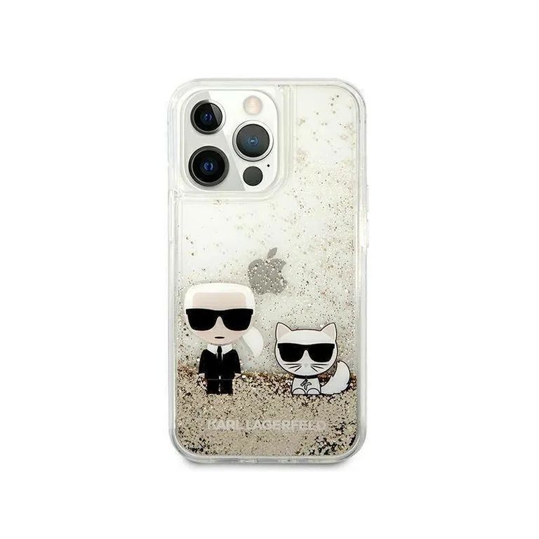 Eredeti eset iPhone 13 Pro Max Karl Lagerfeld Hardcase Liquid Glitter Karl & Chupette (KLHCP13XGKCD) Zlote