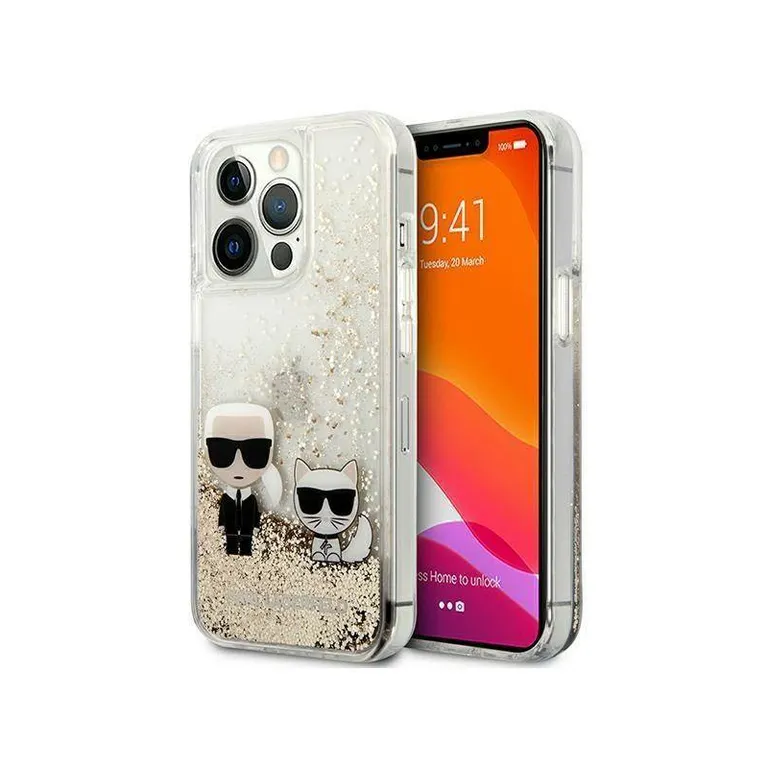 Eredeti eset iPhone 13 Pro Max Karl Lagerfeld Hardcase Liquid Glitter Karl & Chupette (KLHCP13XGKCD) Zlote