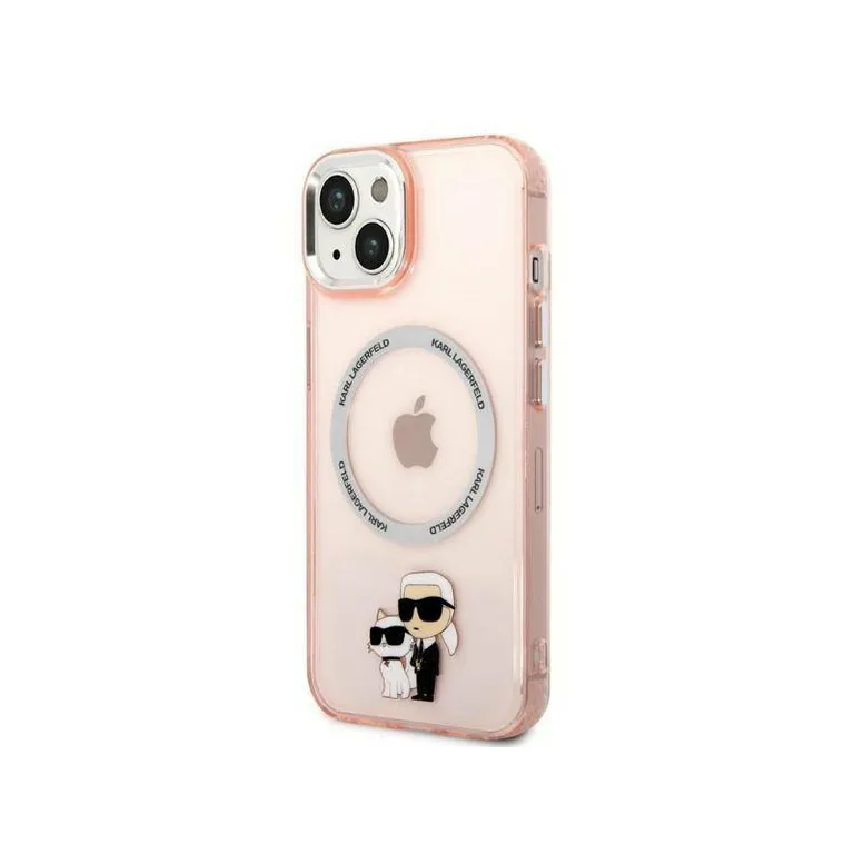 Eredeti eset iPhone 14 Karl Lagerfeld Hardcase ikonikus Karl & Choupette Magsafe (KLHMP14SHNKCIP) Rózowe