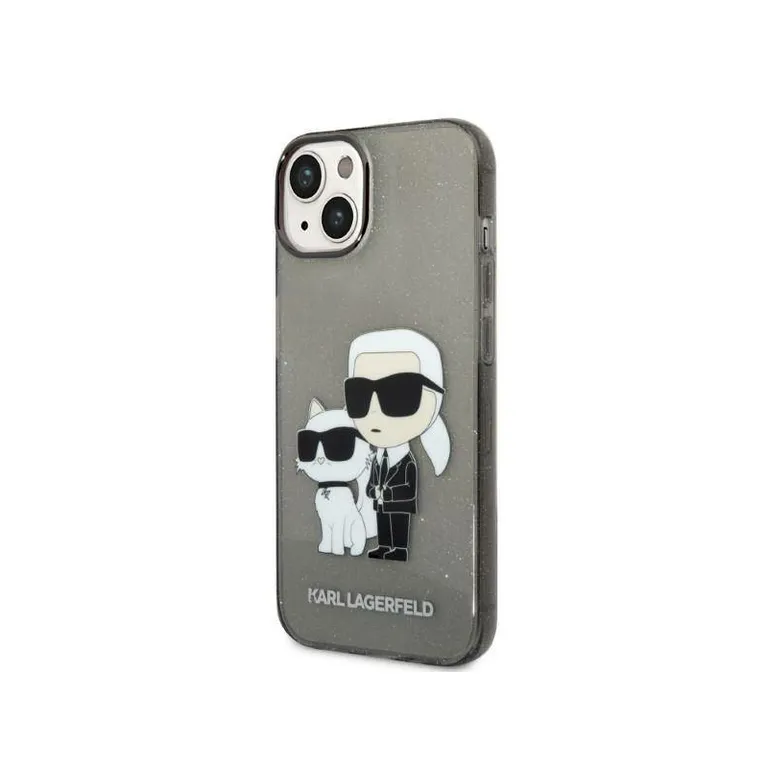 Eredeti eset iPhone 14 Karl Lagerfeld Hardcase IML Glit NFT Karl & Chupette (KLHCP14SHNKCTGK) Fekete