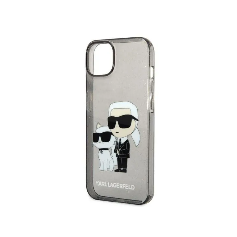 Eredeti eset iPhone 14 Karl Lagerfeld Hardcase IML Glit NFT Karl & Chupette (KLHCP14SHNKCTGK) Fekete