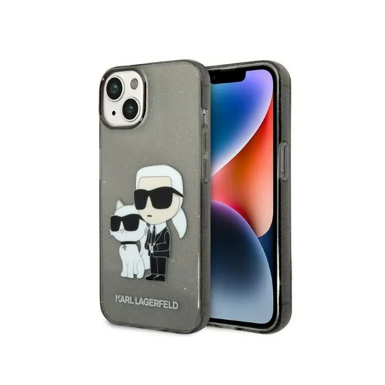 Eredeti eset iPhone 14 Karl Lagerfeld Hardcase IML Glit NFT Karl & Chupette (KLHCP14SHNKCTGK) Fekete