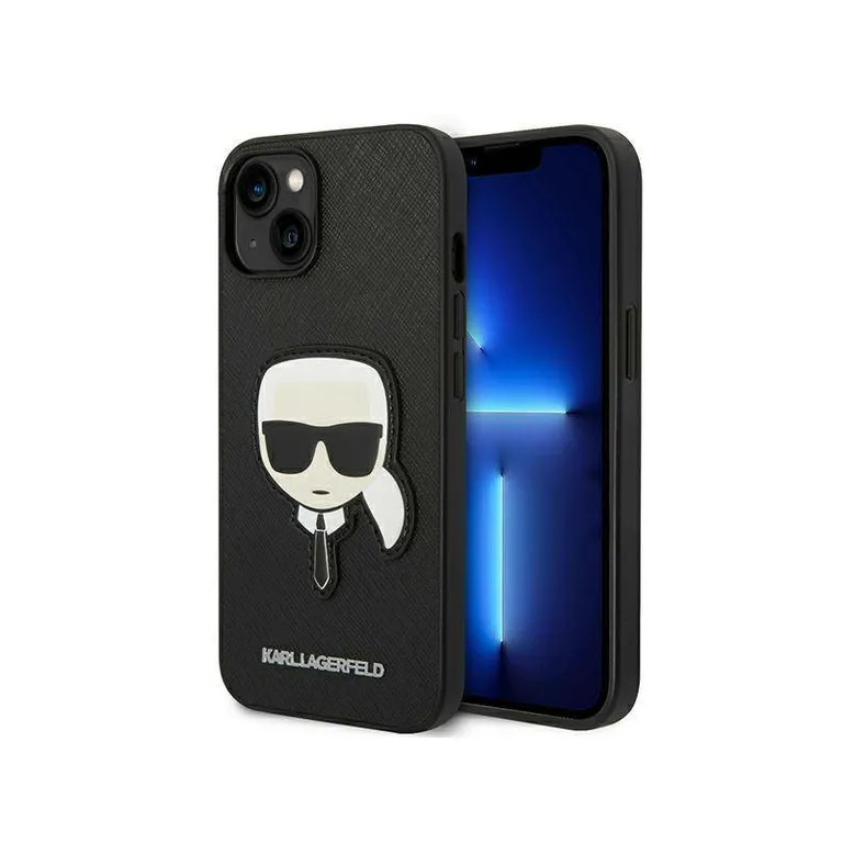 Eredeti eset iPhone 14 Karl Lagerfeld Hardcase Saffiano Karl fejfoltja fekete