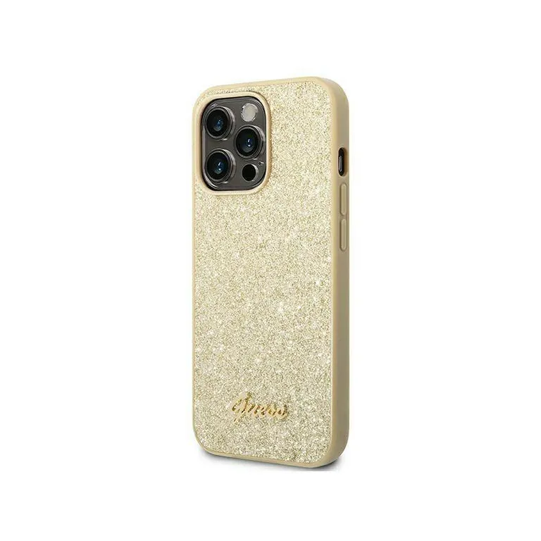 Eredeti eset iPhone 14 Pro Guess Hard Case Glitter Script Gold