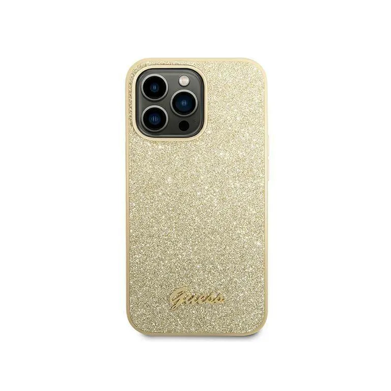 Eredeti eset iPhone 14 Pro Guess Hard Case Glitter Script Gold