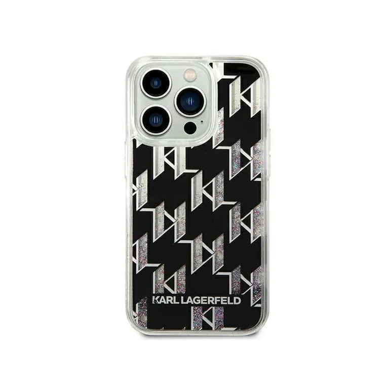 Eredeti eset iPhone 14 Pro Karl Lagerfeld Hardcase folyékony csillogó monogram (KLHCP14llmnmk) Fekete