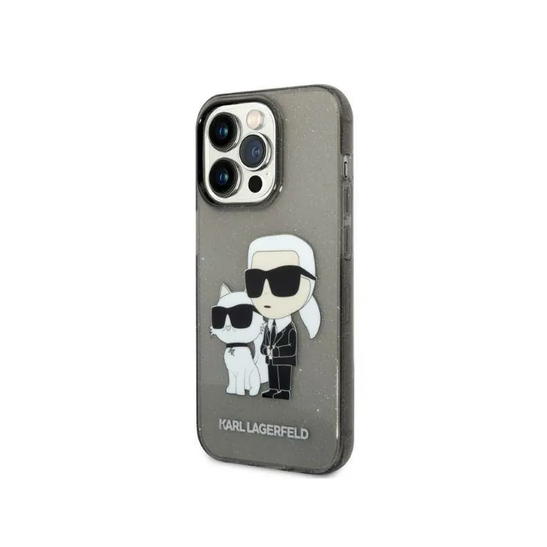 Eredeti eset iPhone 14 Pro Karl Lagerfeld Hardcase IML Glit NFT Karl & Chupette (KLHCP14LHNKCTGK) Fekete