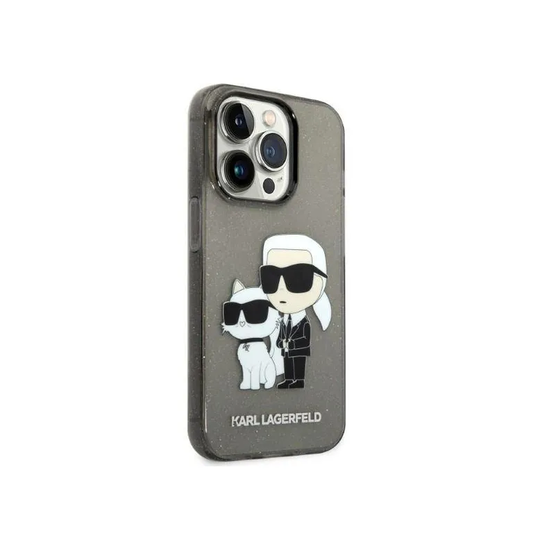 Eredeti eset iPhone 14 Pro Karl Lagerfeld Hardcase IML Glit NFT Karl & Chupette (KLHCP14LHNKCTGK) Fekete