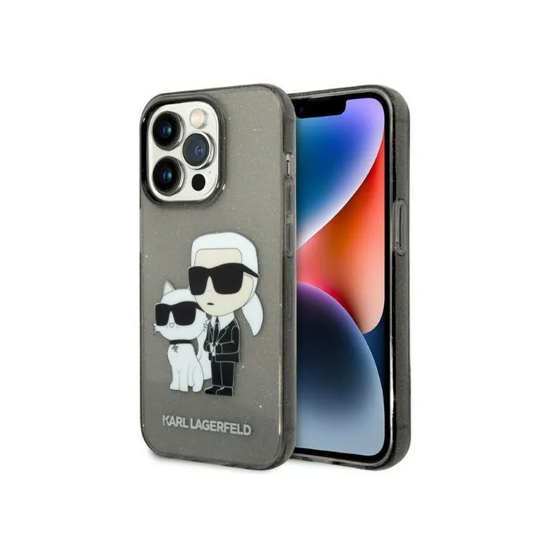 Eredeti eset iPhone 14 Pro Karl Lagerfeld Hardcase IML Glit NFT Karl & Chupette (KLHCP14LHNKCTGK) Fekete