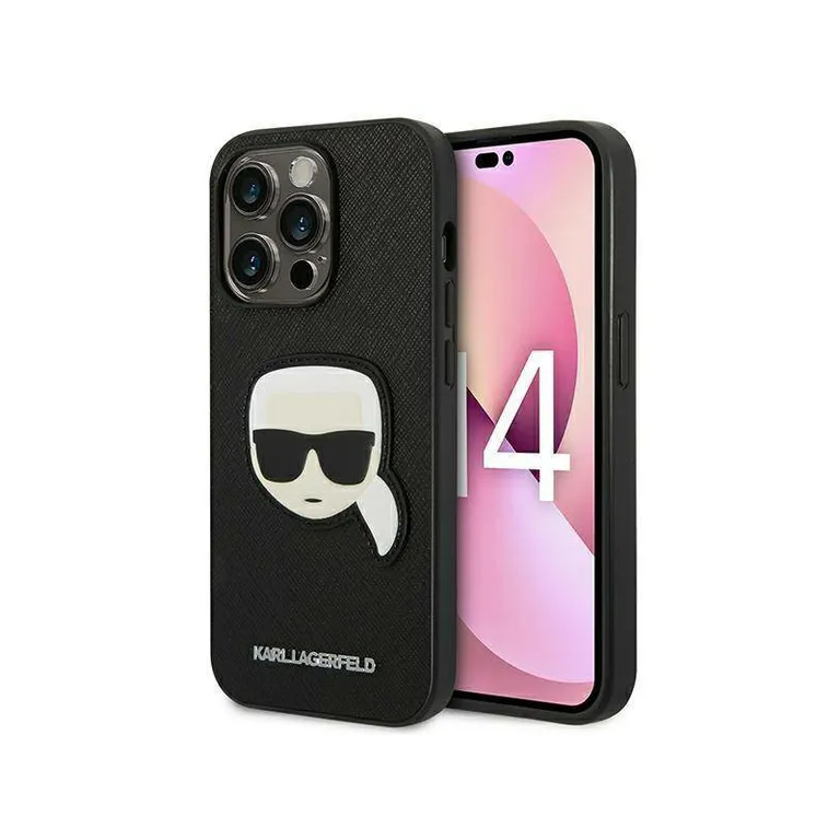 Eredeti eset iPhone 14 Pro Karl Lagerfeld Hardcase Saffiano Karl fejfolt fekete