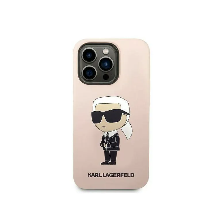 Eredeti eset iPhone 14 Pro Karl Lagerfeld Hardcase Silicone Ikonik (KLHCP14LSNIKBCP) rózsaszín