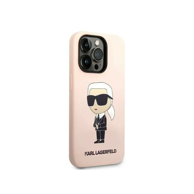 Eredeti eset iPhone 14 Pro Karl Lagerfeld Hardcase Silicone Ikonik (KLHCP14LSNIKBCP) rózsaszín