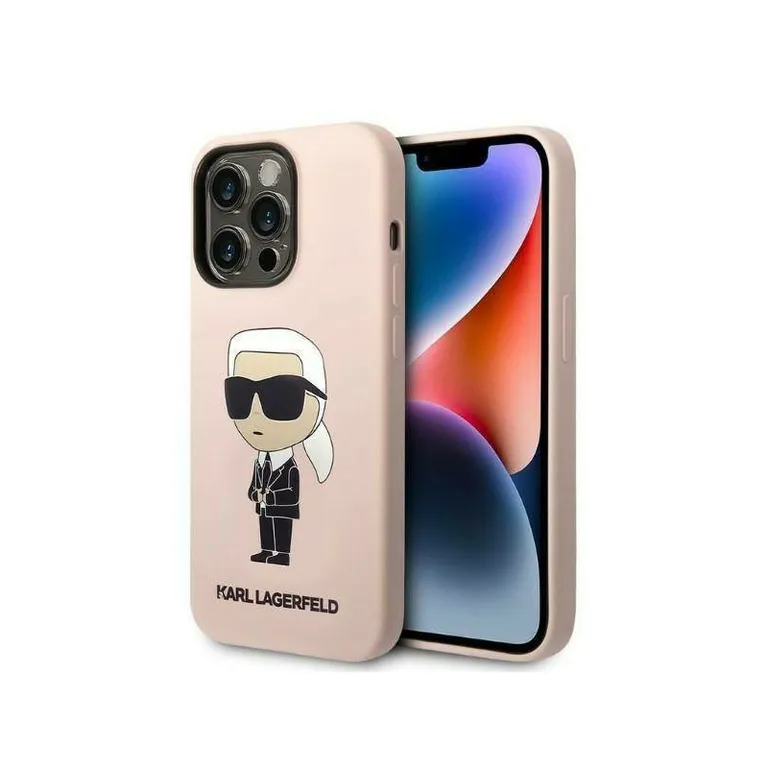 Eredeti eset iPhone 14 Pro Karl Lagerfeld Hardcase Silicone Ikonik (KLHCP14LSNIKBCP) rózsaszín