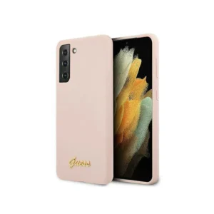 Eredeti eset Samsung Galaxy S21+ Guess Hardcase Silicone Script Metal logo (GUHCS21MLSLMGLP) Rózowe