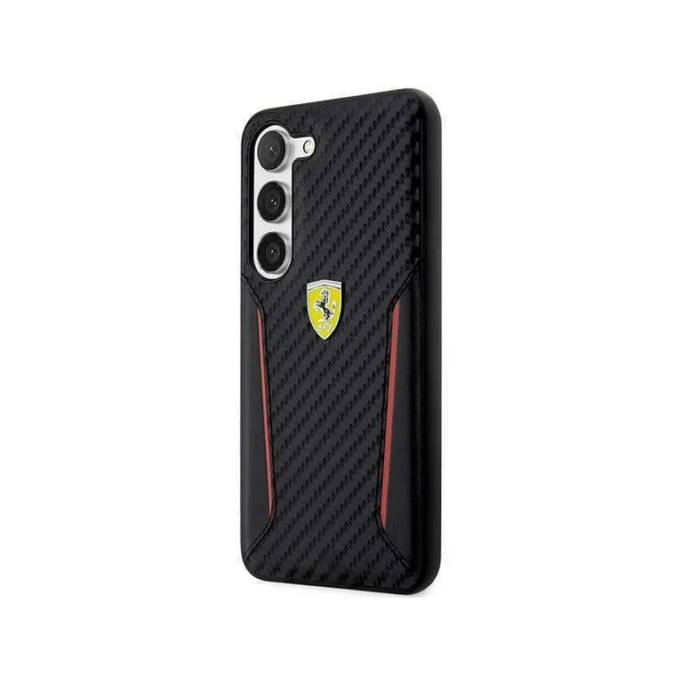 Eredeti eset Samsung Galaxy S23 Ferrari Hardcase szén kontraszt szélei (FEHCS23SNPYK) Fekete