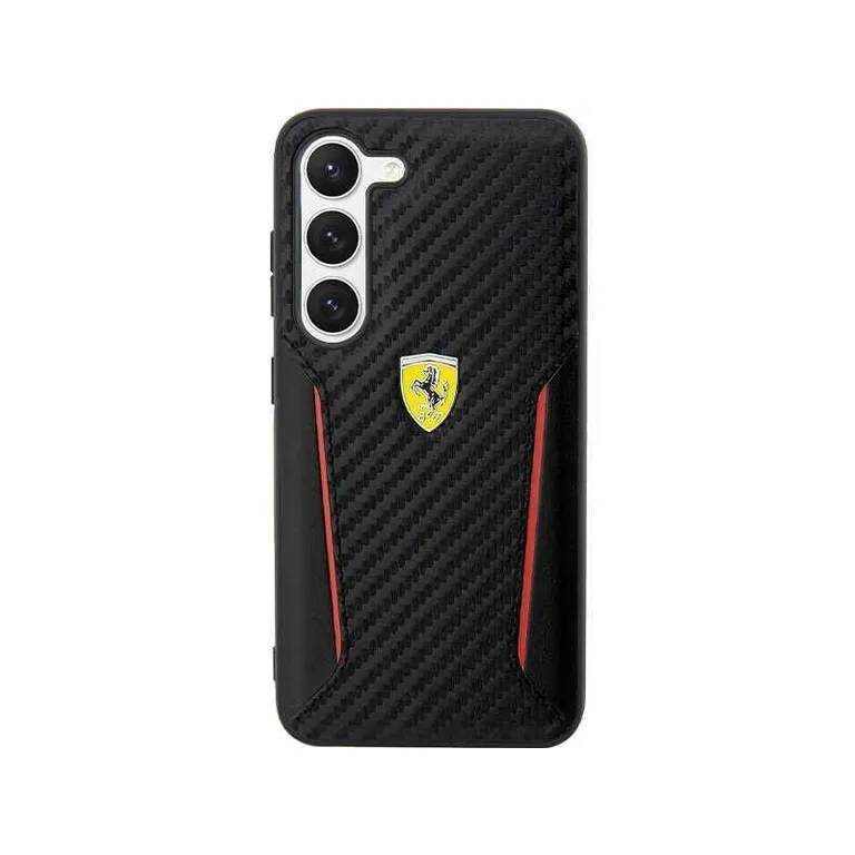 Eredeti eset Samsung Galaxy S23 Ferrari Hardcase szén kontraszt szélei (FEHCS23SNPYK) Fekete