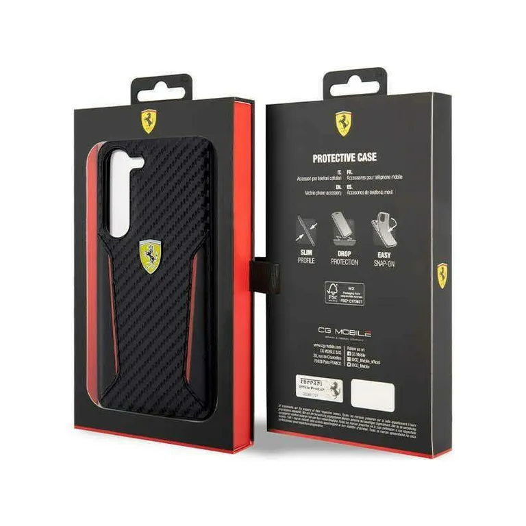 Eredeti eset Samsung Galaxy S23 Ferrari Hardcase szén kontraszt szélei (FEHCS23SNPYK) Fekete