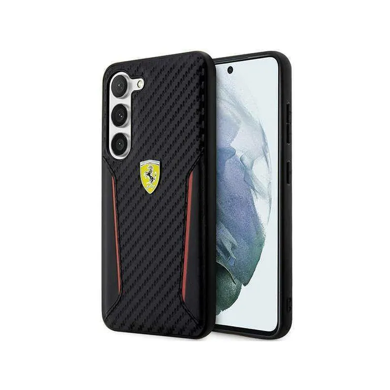 Eredeti eset Samsung Galaxy S23 Ferrari Hardcase szén kontraszt szélei (FEHCS23SNPYK) Fekete