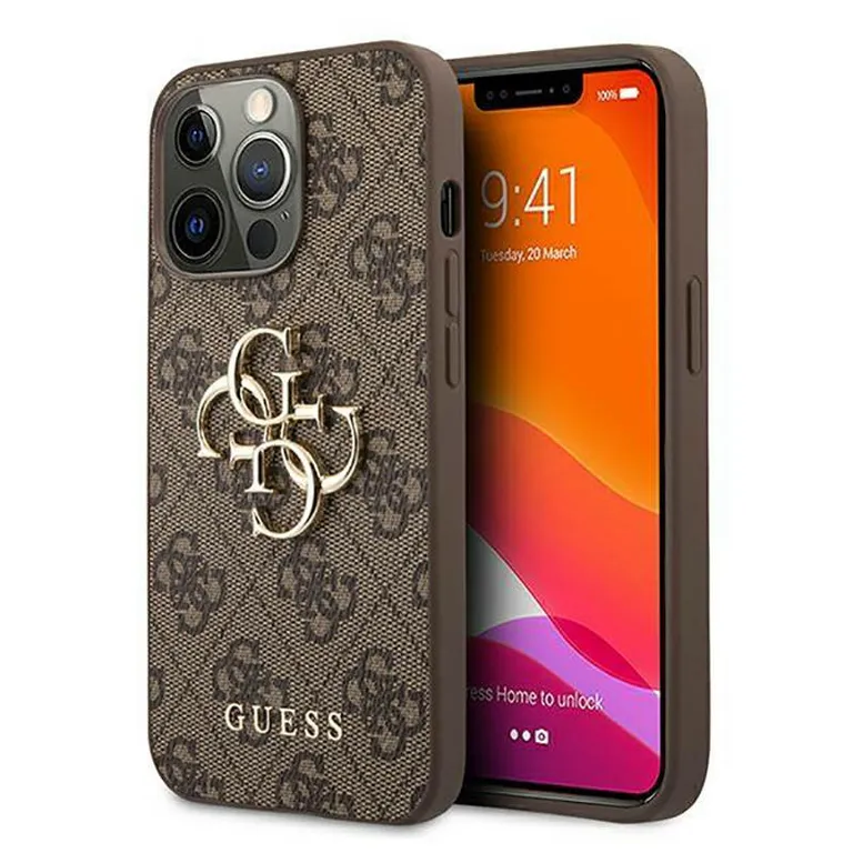 Eredeti iPhone 13 Pro Max 6.7 "Guess Hardcase 4G Big Metal logo GUHCP13X4GBBR Brown