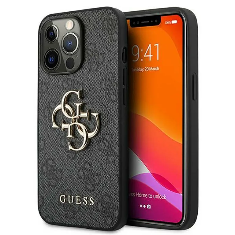 Eredeti iPhone 13 Pro Max 6.7 "Guess Hardcase 4G Big Metal logo GUHCP13X4GGR szürke