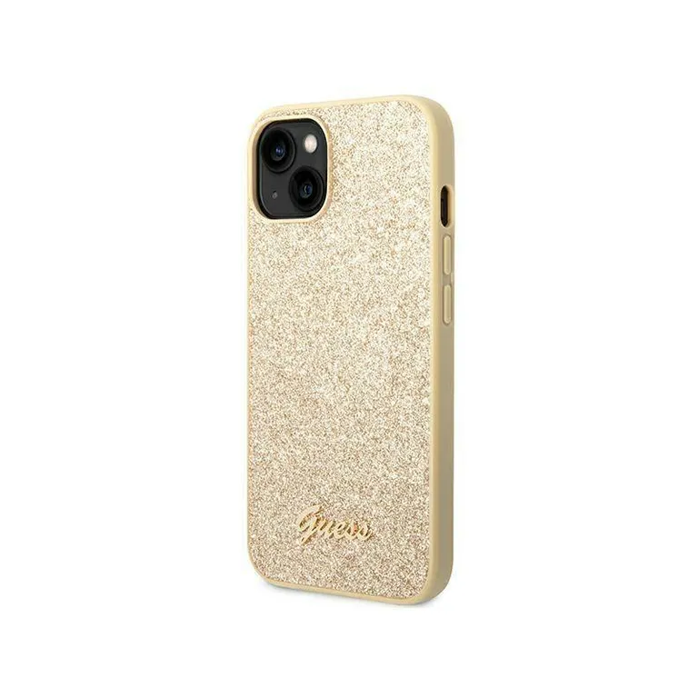 Eredeti iPhone 14 Guess Hard Case Glitter Script Gold