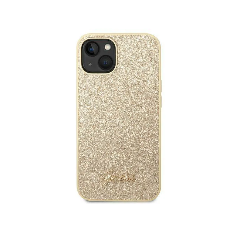 Eredeti iPhone 14 Guess Hard Case Glitter Script Gold