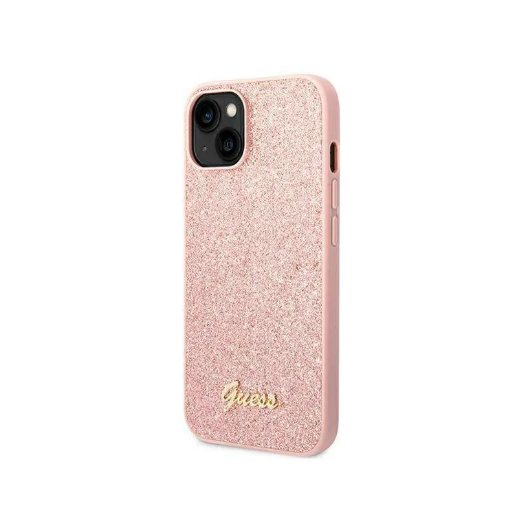 Eredeti iPhone 14 Guess Hard Case Glitter Script Rózowe