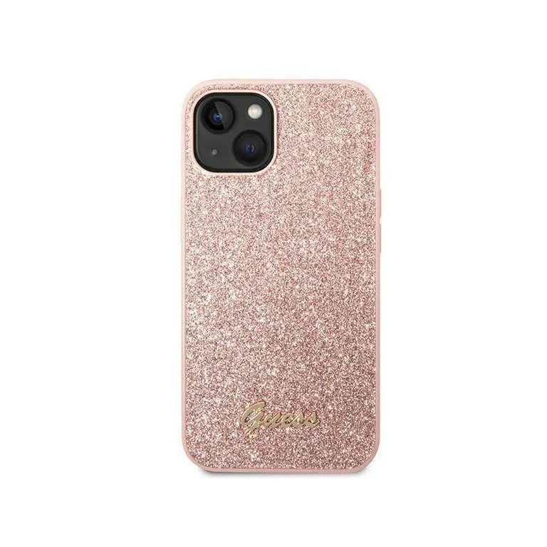 Eredeti iPhone 14 Guess Hard Case Glitter Script Rózowe