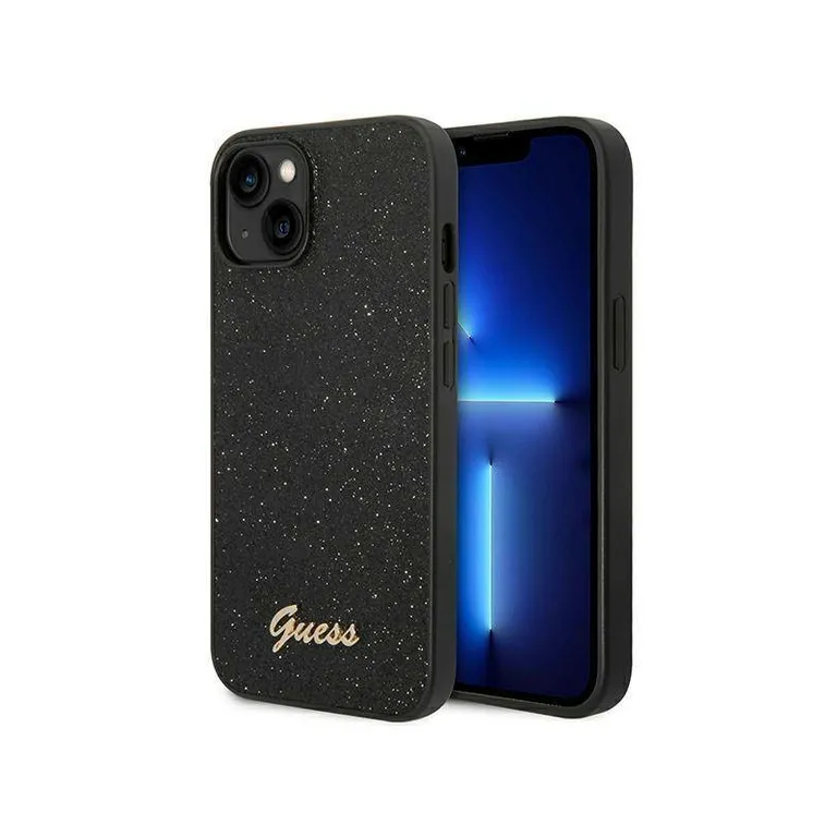 Eredeti iPhone 14 Plus Guess Hard Case Glitter Script Black