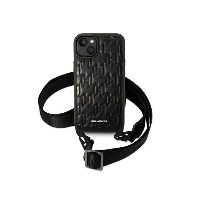 Eredeti iPhone 14 Plus Karl Lagerfeld Hardcase Monogram Plakque Strap logó (KLHCP14MSTMM) Fekete