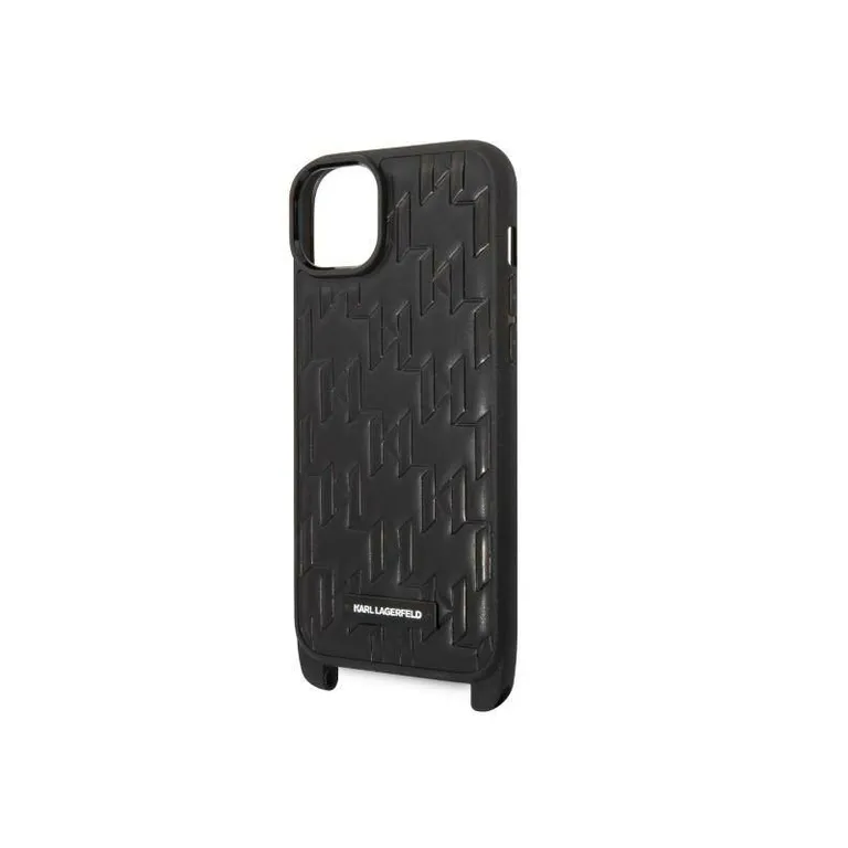 Eredeti iPhone 14 Plus Karl Lagerfeld Hardcase Monogram Plakque Strap logó (KLHCP14MSTMM) Fekete