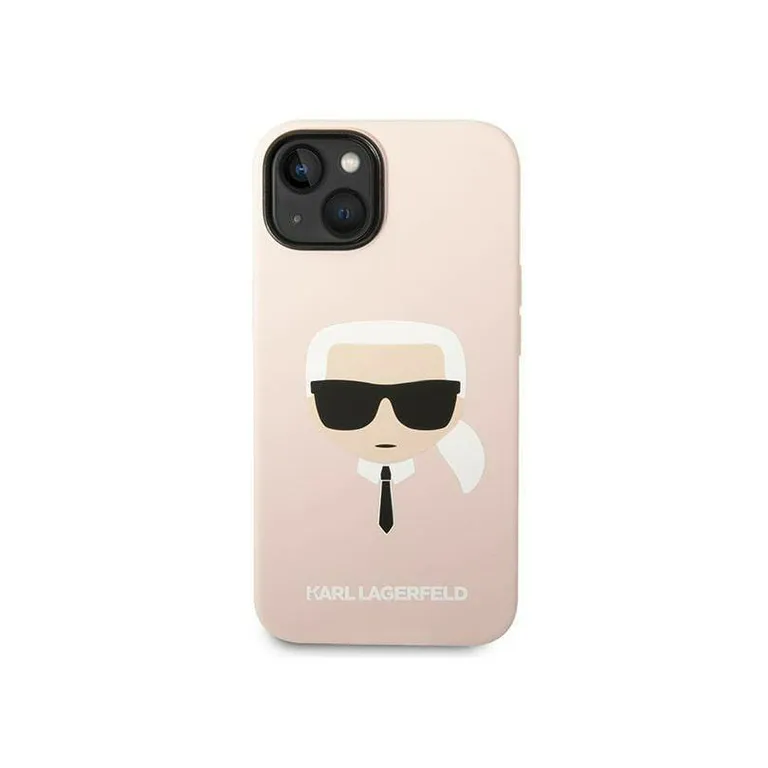 Eredeti iPhone 14 Plus Karl Lagerfeld Hardcase Silicone Karl feje (KLHCP14MSLKHLP) Rózowe