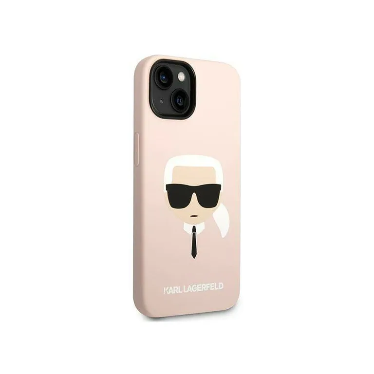 Eredeti iPhone 14 Plus Karl Lagerfeld Hardcase Silicone Karl feje (KLHCP14MSLKHLP) Rózowe